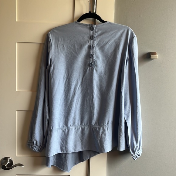 Tibi 2 light blue asymmetrical blouse button detail elastic sleeves top shirt - Picture 7 of 9